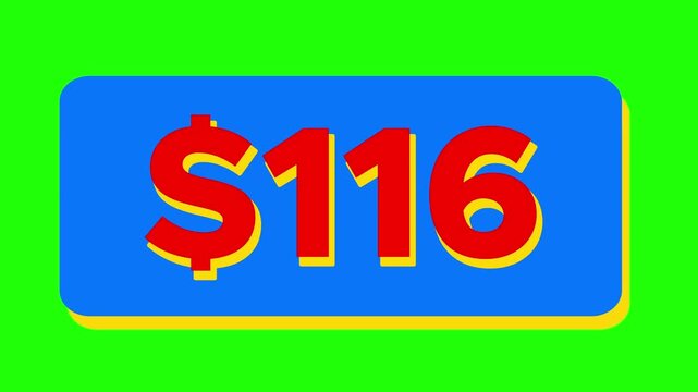 Animated Dollar Counter Counting Up to 200 Dollars on Green Screen