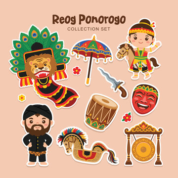 Traditional Reog Ponorogo Cultural Sticker Collection Set