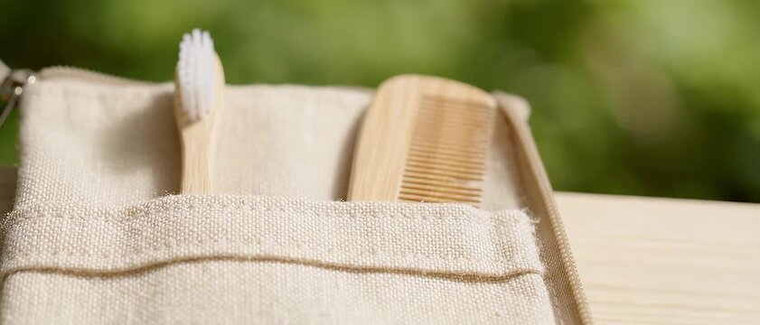 Sustainable Bamboo Travel Kit with Toothbrush and Comb in Pouch