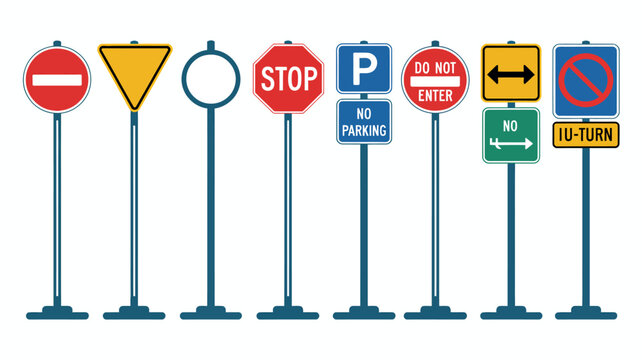 Collection of traffic signs including stop yield and no parking on white background high quality professional