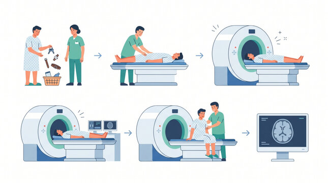 Step-by-Step MRI Scan Procedure Medical Vector Illustration
