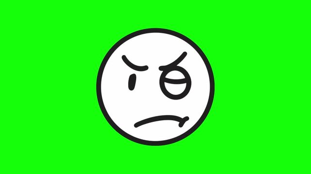 Animated suspicious emoji faces on green screen background.