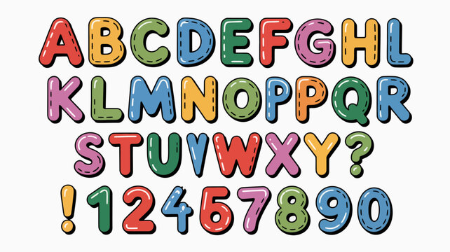 Colorful alphabet and numbers set playful hand drawn style illustration high quality professional detailed modern elegant