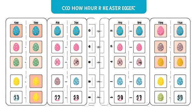 Easter themed matching game with decorated eggs arranged in color-coded sections