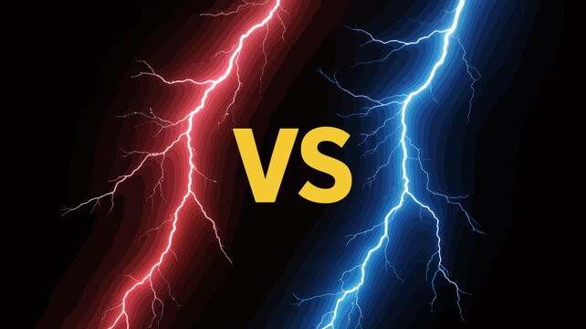 Red and blue lightning bolts with versus text on black background high quality professional detailed modern