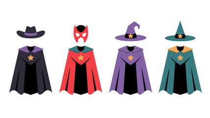 Stylized superhero costumes with capes and masks colorful vector illustration on white background high quality professional © Raian