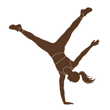 Detailed silhouette of canvas of person doing cartwheelsideways handspring precision, 1