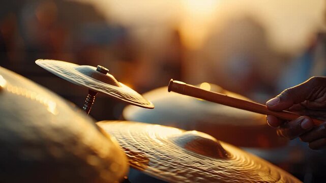 Close-up of a person playing traditional metal cymbals during a festival