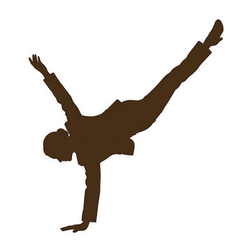 Detailed silhouette of canvas of person doing cartwheelsideways handspring warm 2