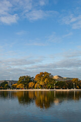 Obraz premium Autumn morning scene in the reflecting pool at the National Mall