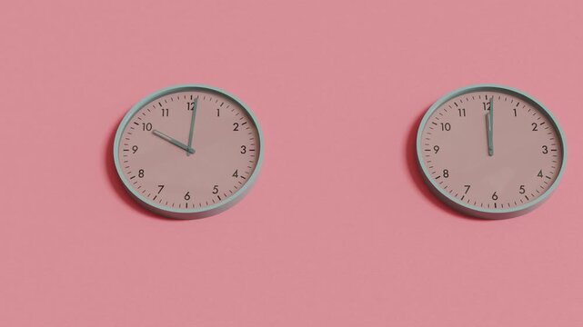 Beautiful multiple clocks representing time management and efficiency. Seamless loop animation for business, workflow, deadline visuals. Modern concept, part of series. 3d Animation 4k, 3840x2160