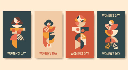Fototapeta premium Women's day posters with colorful abstract human figures on dark and light backgrounds
