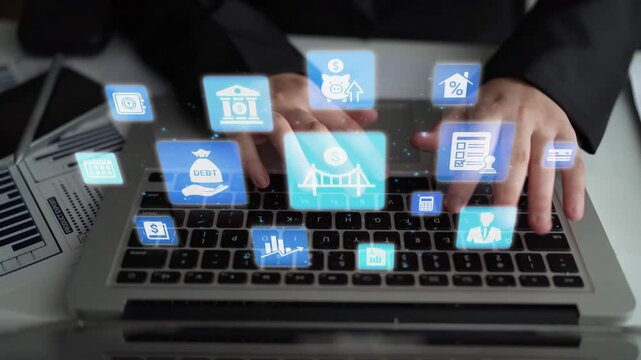 Loan icons represent debt, repayment, and financial planning. Loan supports banking, loan connects credit with payment systems, and loan helps manage interest effectively. Funnel