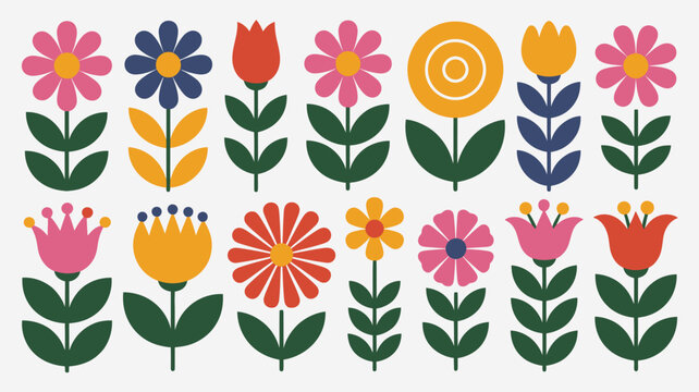 Colorful stylized flower collection flat vector illustration with white background high quality professional detailed modern elegant