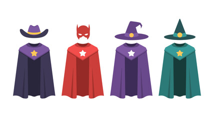 Four stylized superhero costumes with capes and masks on a white background high quality professional detailed © Roxxxxxxxxx