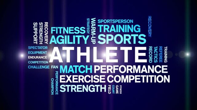 Athlete animated word cloud-text design animation tag kinetic typography seamless loop.