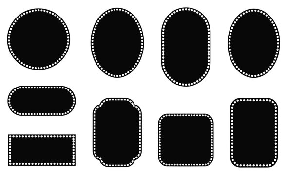 Scallop frame, silhouettes of lace edge border elements, design vector collection of isolated geometric shapes including circles