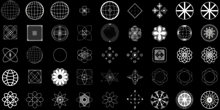 futuristic wireframe geometry set on black background