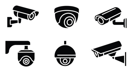 Security camera icon set, black CCTV surveillance vector symbols, 6 professional monitoring equipment icons, modern flat and silhouette style © Elizabeth Profit