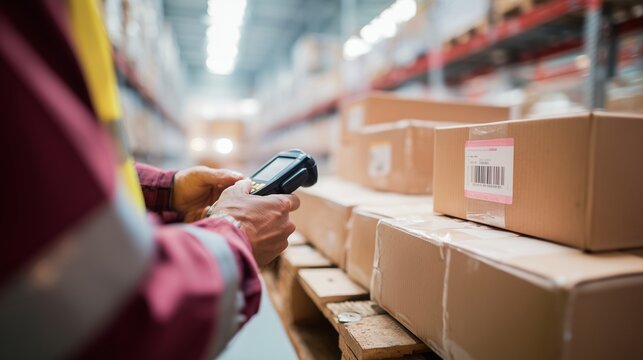 Warehouse worker verifying a shipment by scanning a barcode