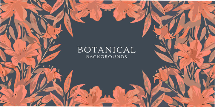 Floral border illustration with orange lilies and green leaves