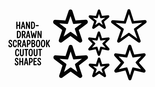 Black star shapes hand drawn scrapbook cutouts on a white background high quality professional detailed modern