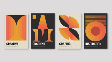 Four abstract geometric poster designs with gradient colors and minimalist typography high quality professional detailed modern © DesignHub