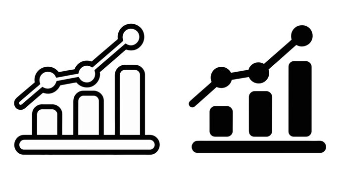 Black business graph icons with growing charts