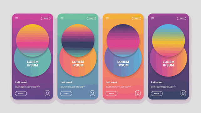 Abstract overlapping circles design on colorful smartphone screen mockups modern ui high quality professional detailed elegant