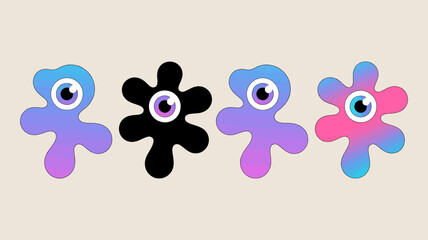 Fototapeta premium Stylized flower shapes with central eyes colorful vector illustration on a beige background high quality professional