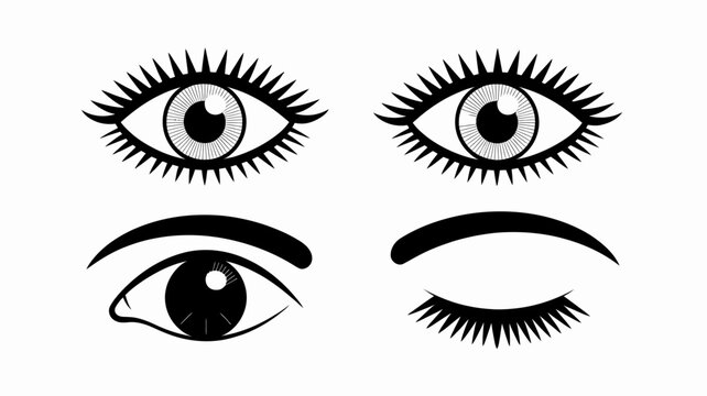 Stylized black and white eye illustrations with long eyelashes on a white background high quality professional