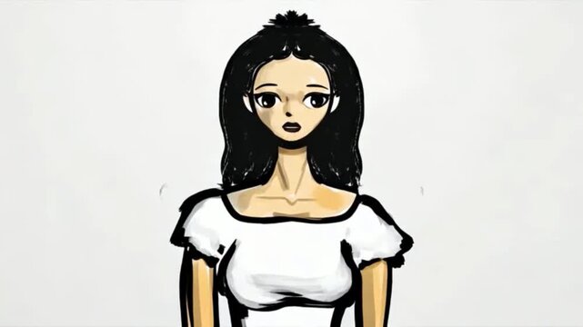 The drawn sad girl says something.