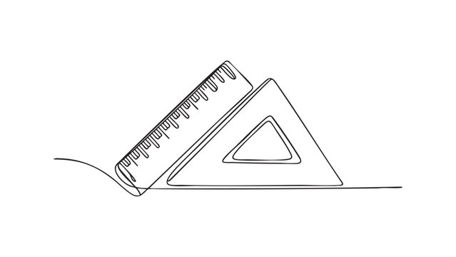 One line drawing of ruler and triangle on transparent background, art style.