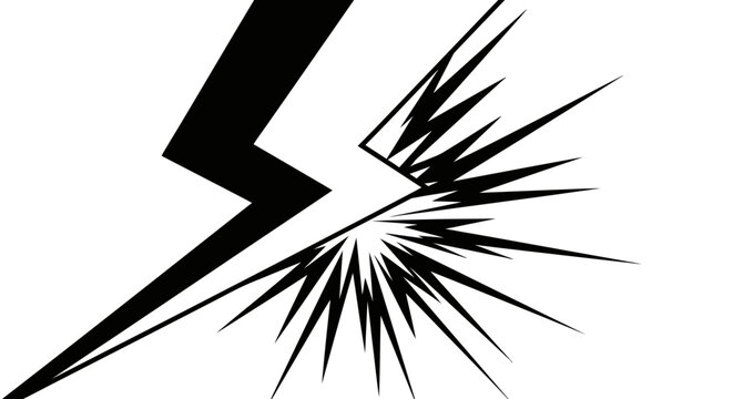 Black lightning bolt striking with an explosion of energy and light, comic book style graphic