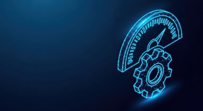 Futuristic Digital Speedometer and Gear Concept on a Dark Blue Background