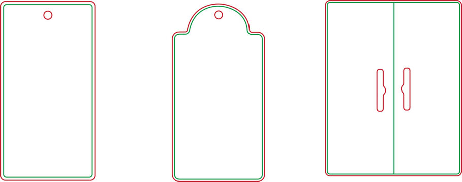 Set of blank gift tag die cut templates with hanging holes and folding card design for packaging and branding