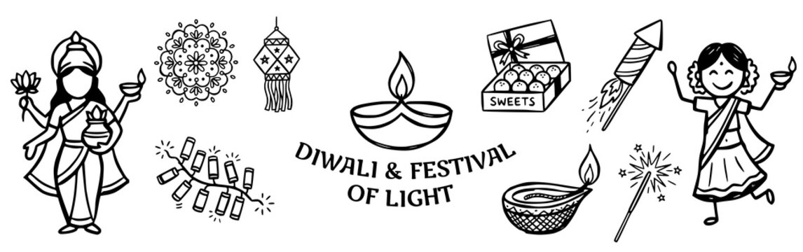 Diwali and festival of lights Doodle Vector Illustration