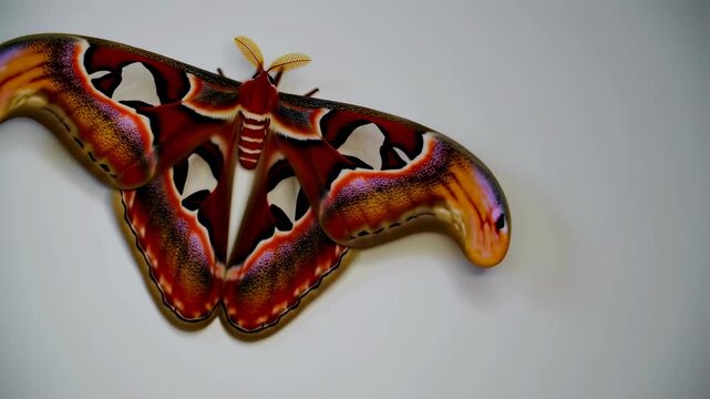 Attacus atlas moth on white background.