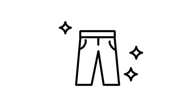 A clean white background icon featuring sparkling clean pants with decorative star sparkles highlighting freshness and cleanliness of laundered trousers