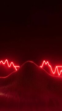 Close-up of a red ECG heartbeat line on a dark background with a medical theme.