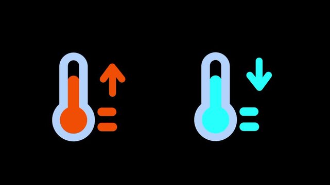 A dark background icon combining both hot and cold thermometer symbols side by side representing temperature range comparison or dual climate condition settings