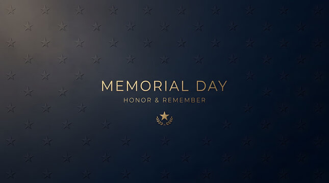 Memorial day concept gold text honor and remember centered on dark blue textured paper featuring subtle star patterns for commemorative holiday background design.