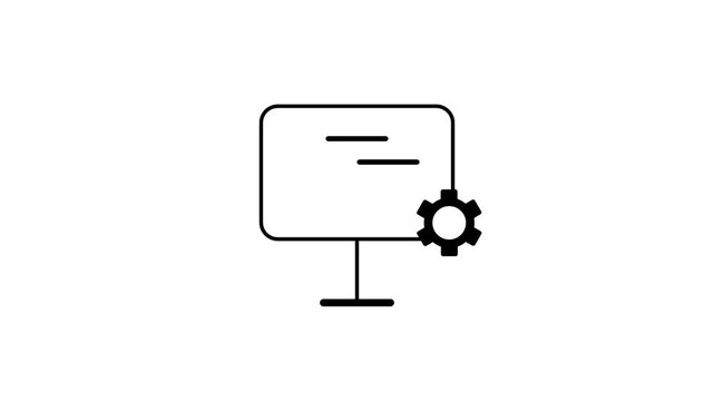 A white background icon showing a presentation board or monitor screen with a settings gear symbol representing system configuration dashboard management or display settings