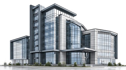 Fototapeta premium Modern glass office building architecture isolated on white background