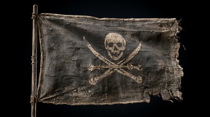 Fototapeta premium Aged weathered pirate flag with skull and crossed swords