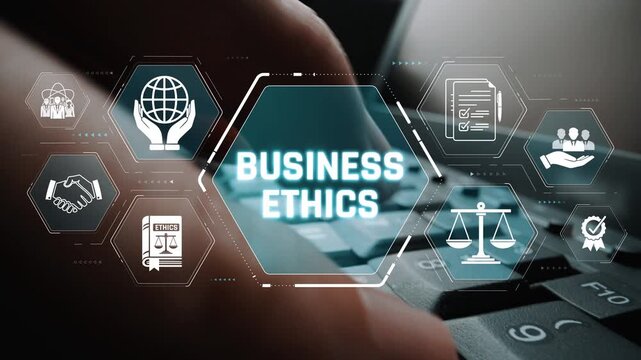 Business Ethics Concept Visualized Through Digital Symbols, Illustrating Integrity, Transparency, and Accountability in Modern Corporate Environments Sigmoid