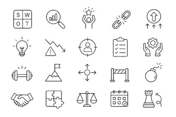 Fototapeta premium Business Productivity Line Icons Set with Strategy Growth Finance and Workflow Symbols