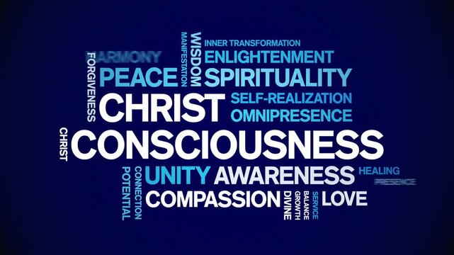 Christ Consciousness animated word cloud-text design animation tag kinetic typography seamless loop.