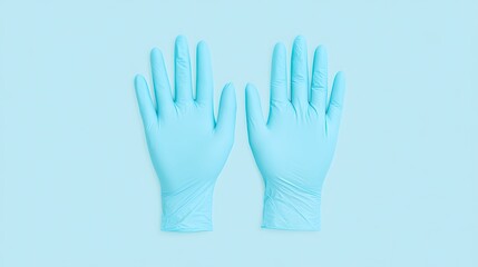 Fototapeta premium Pair of blue medical gloves on light blue background