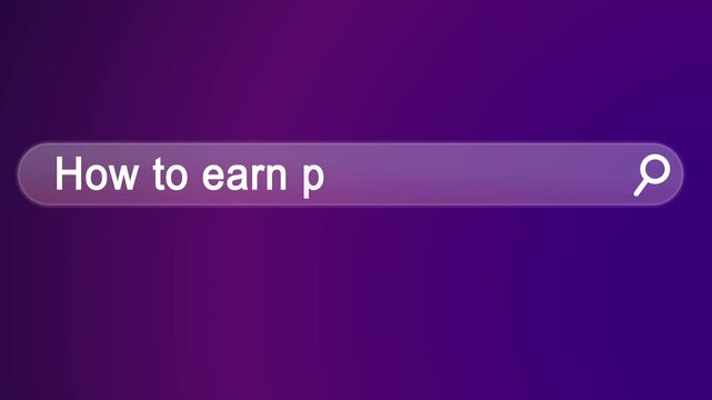 Search query "How to earn passive income" typing animation in minimal search bar interface